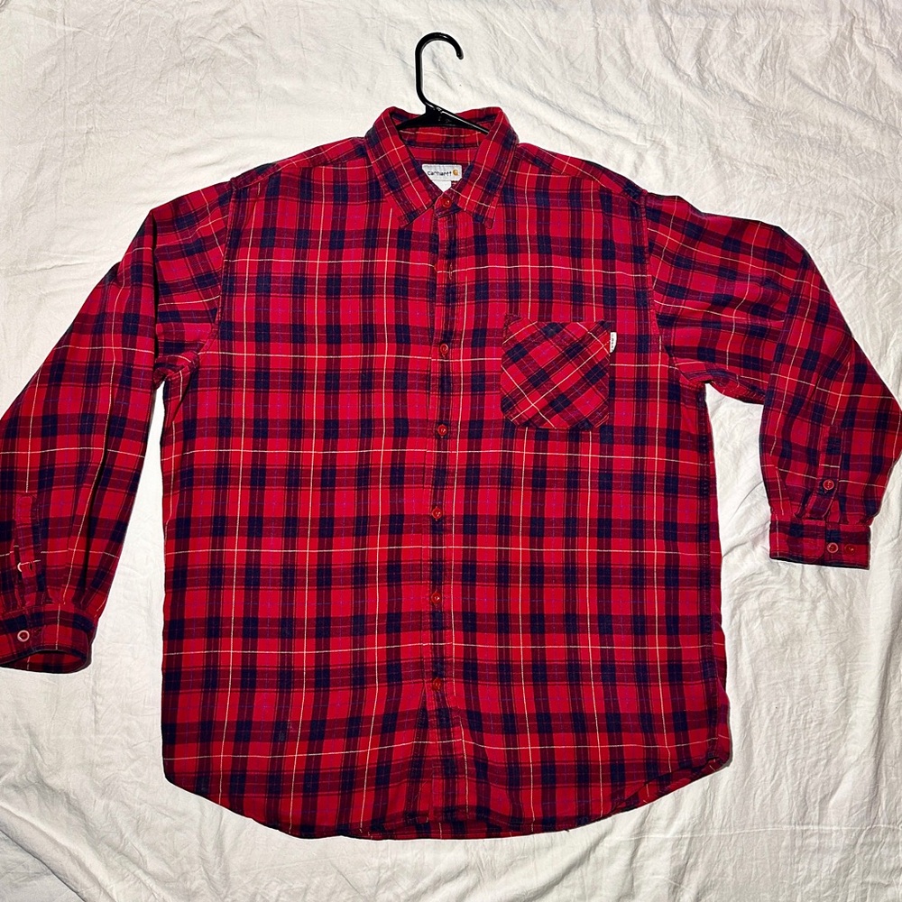 CARHART Men’s XL Red  Plaid Flannel Workwear Shirt 100% Cotton